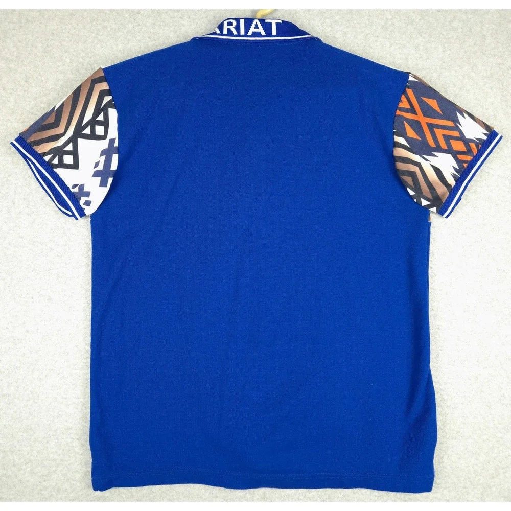Ariat Kids EX Blue Geometric Print Short Sleeve‎ Polo Shirt Boys Size XL